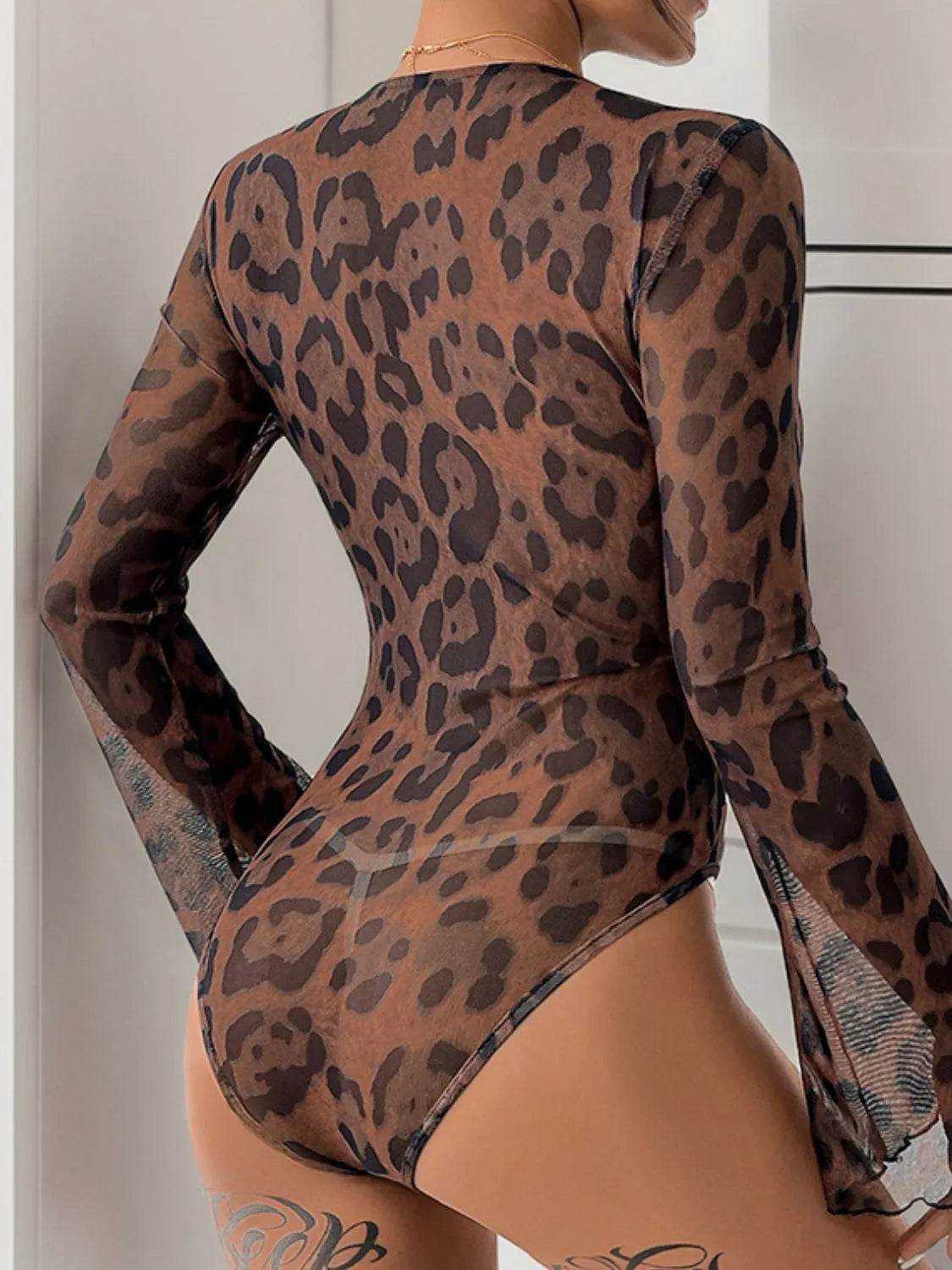 Perfee Leopard V-Neck Lace Bodysuit - Bona Fide Fashion