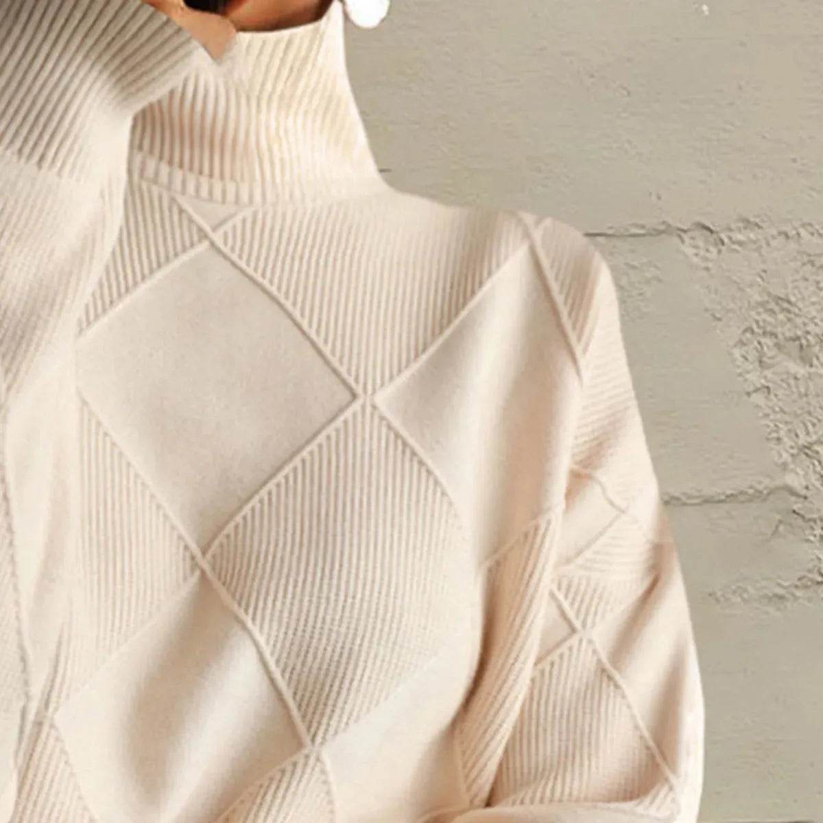 Geometric Turtleneck Long Sleeve Sweater - Bona Fide Fashion