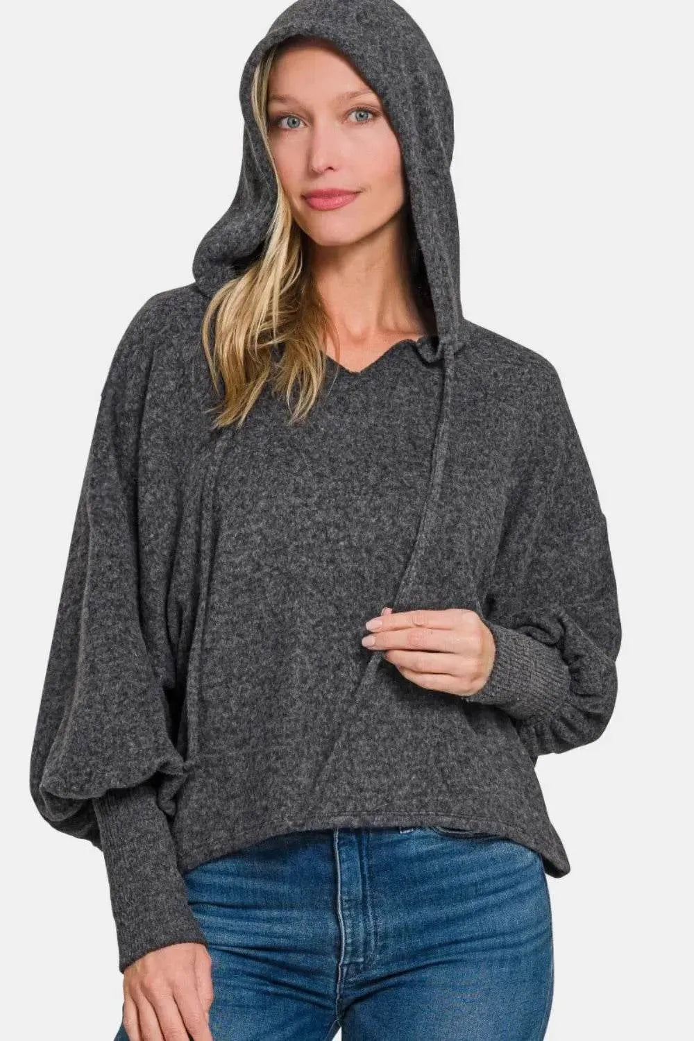 Zenana Brushed Hacci Drop Shoulder Cropped Hoodie - Bona Fide Fashion