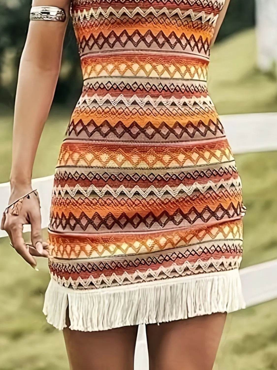 Plus Size Fringe Grecian Neck Mini Dress – Bold & Elegant Statement | Bona Fide Fashion - Bona Fide Fashion