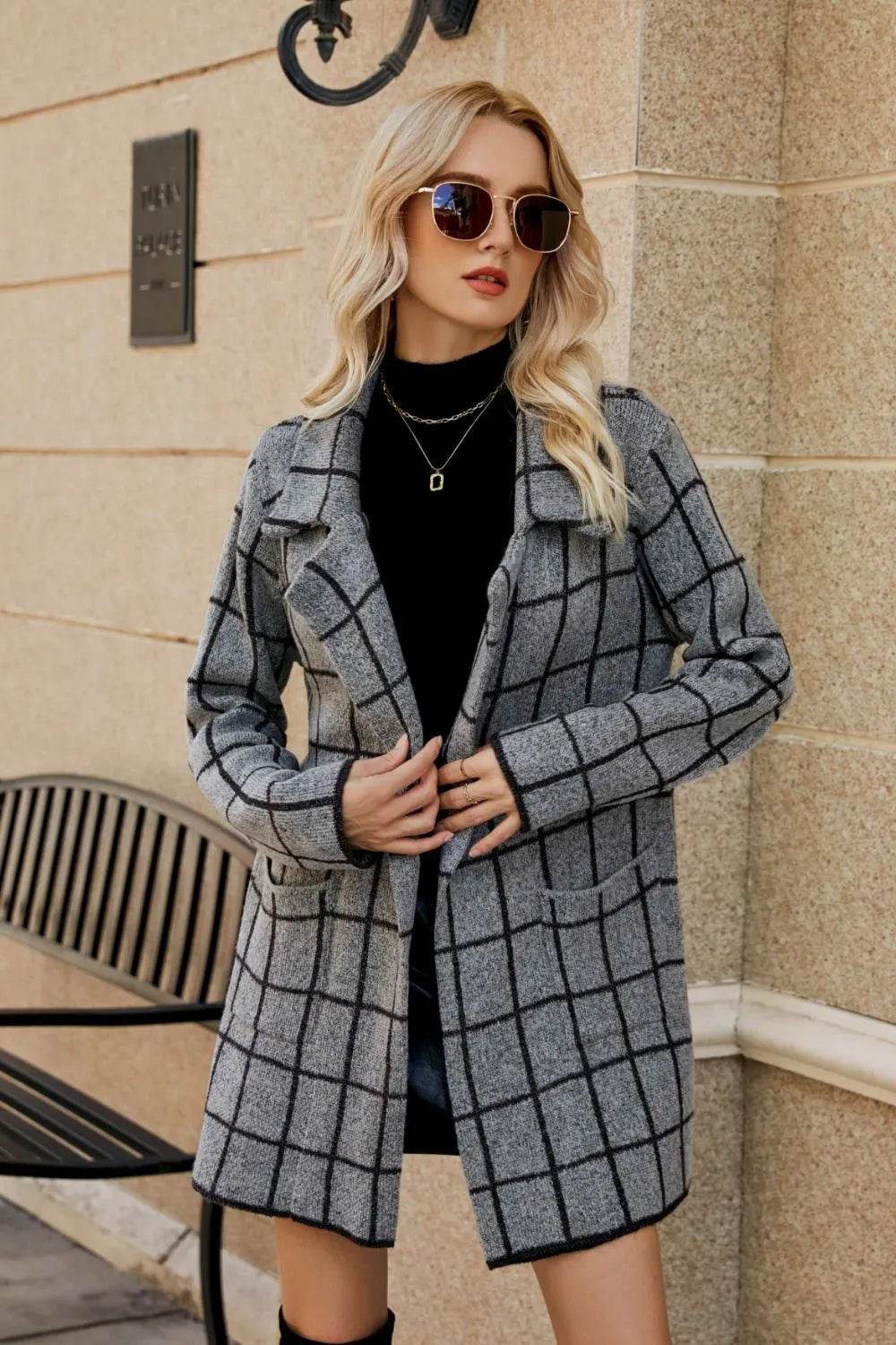 Printed Open Front Lapel Collar Cardigan with Pockets - Bona Fide Fashion