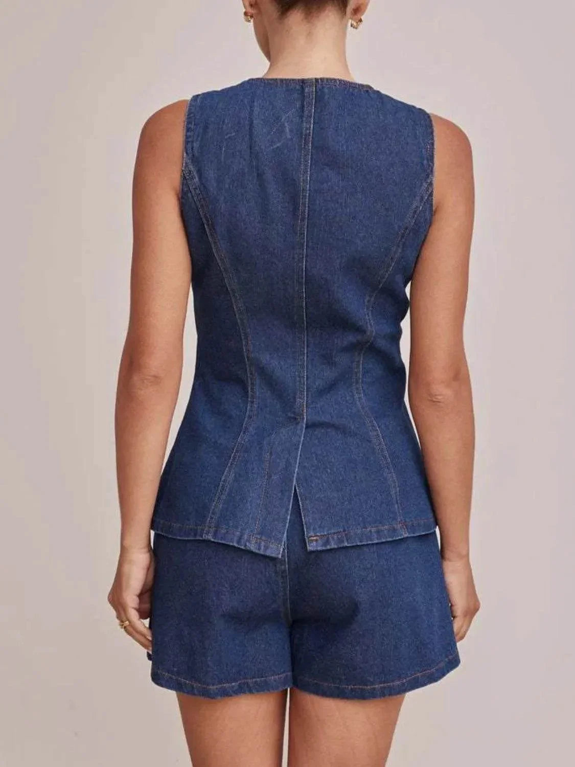 Button Down Vest and Shorts Denim Set - Bona Fide Fashion