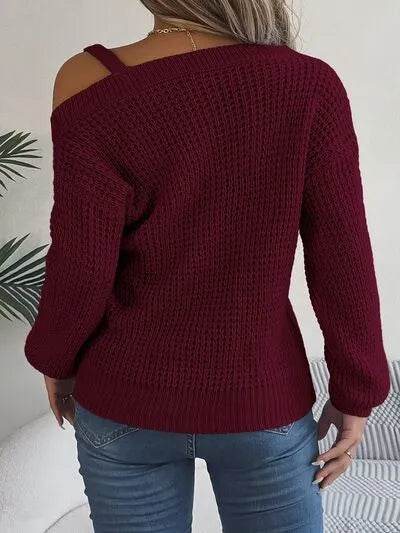 Asymmetrical Neck Long Sleeve Sweater - Bona Fide Fashion