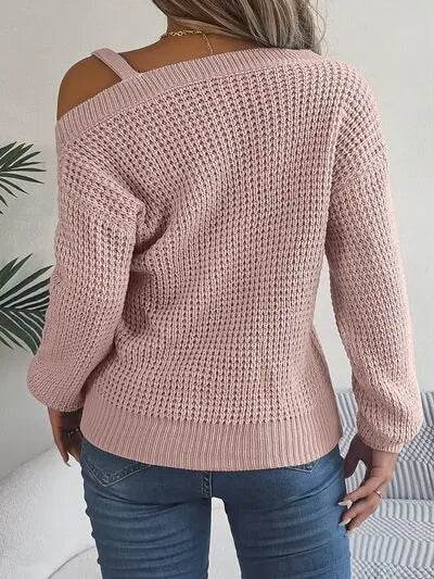 Asymmetrical Neck Long Sleeve Sweater - Bona Fide Fashion