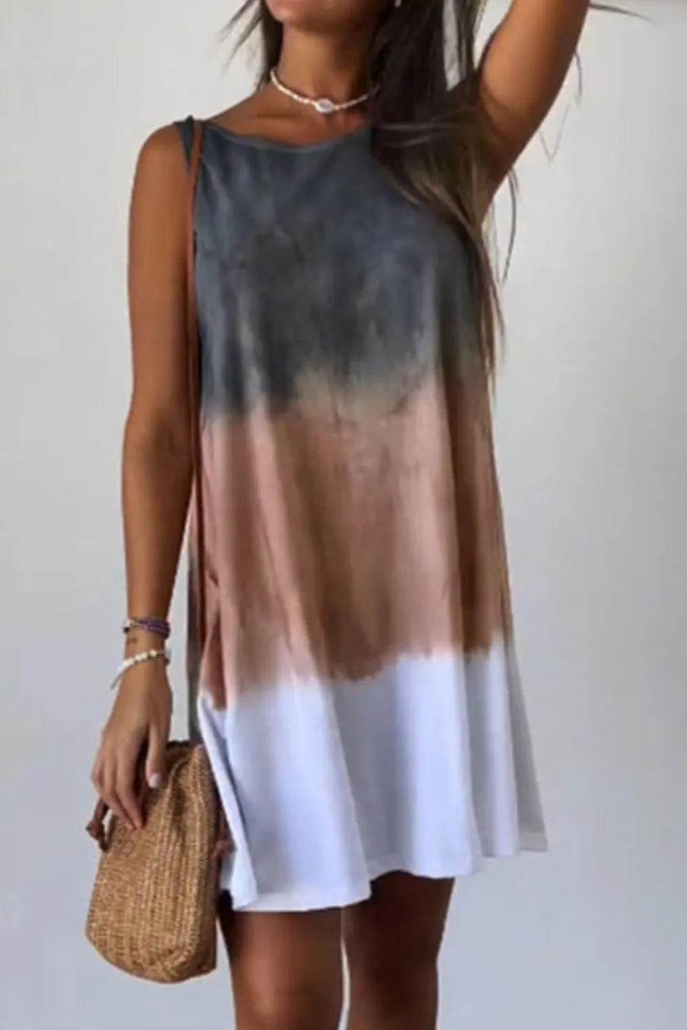 Full Size Tie-Dye Sleeveless Mini Tank Dress Plus Size - Bona Fide Fashion