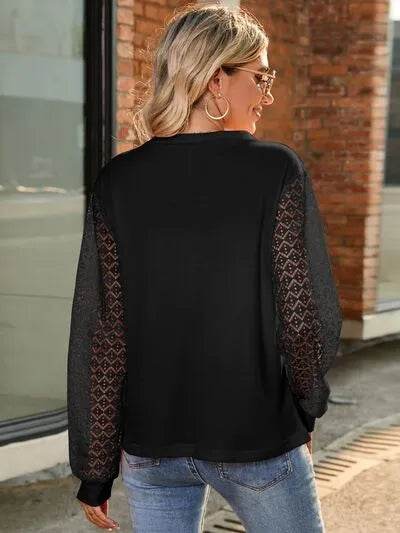 Full Size Round Neck Lace Long Sleeve T-Shirt Plus Size - Bona Fide Fashion