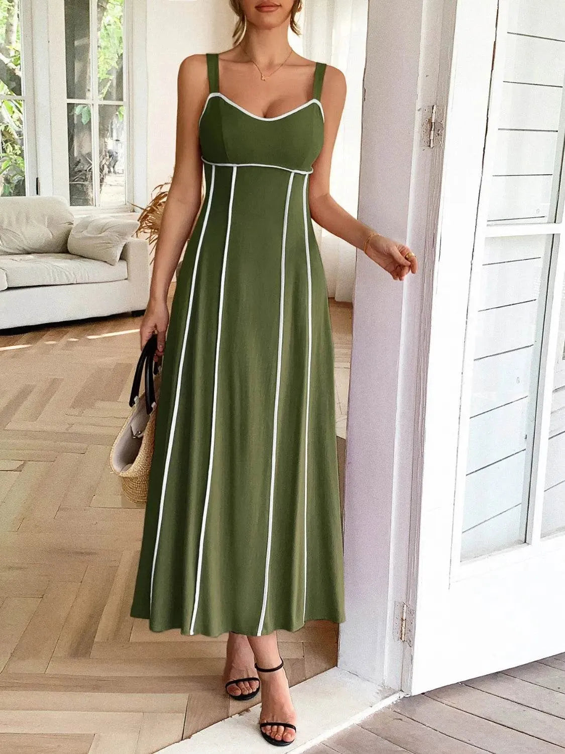 Contrast Wide Strap Midi Cami Dress - Bona Fide Fashion