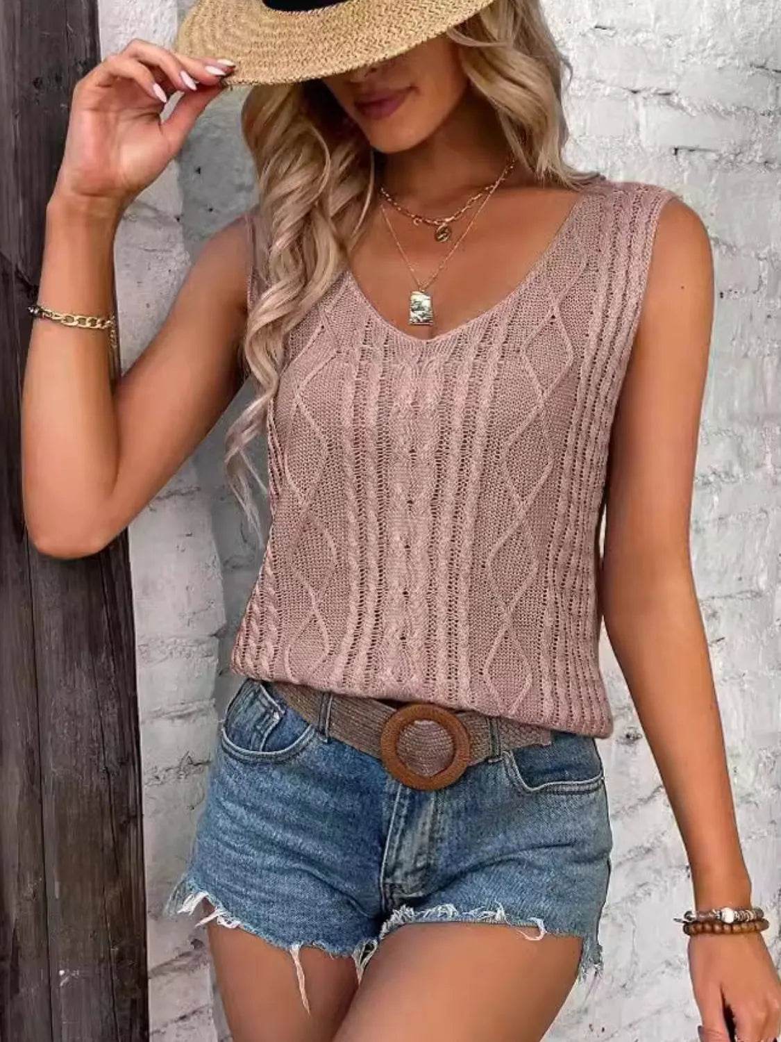 Cable-Knit V-Neck Sweater Vest - Bona Fide Fashion
