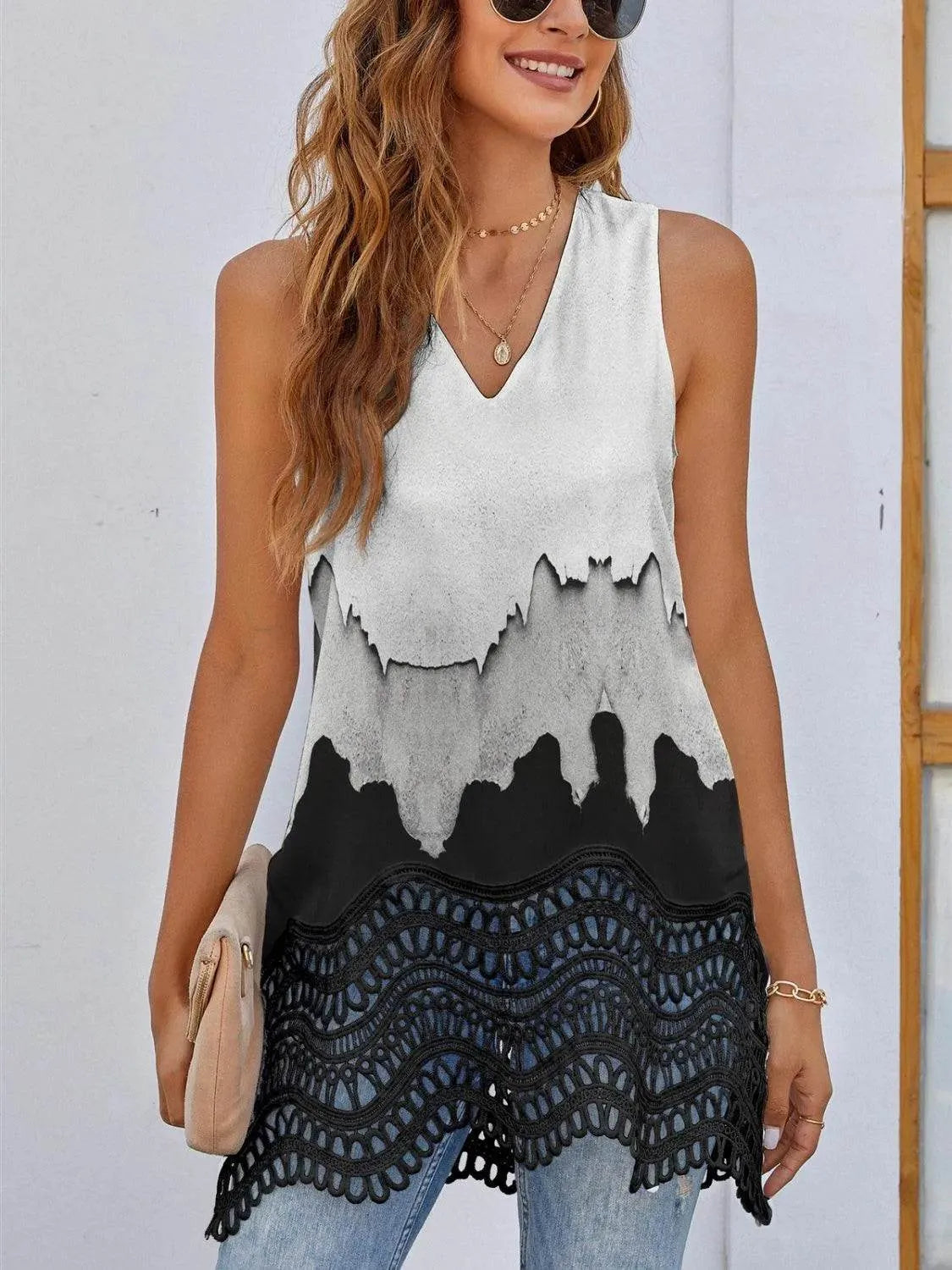 Fam Fam Printed V-Neck Tank Top – Stylish Sleeveless Casual Top for Women - Bona Fide Fashion