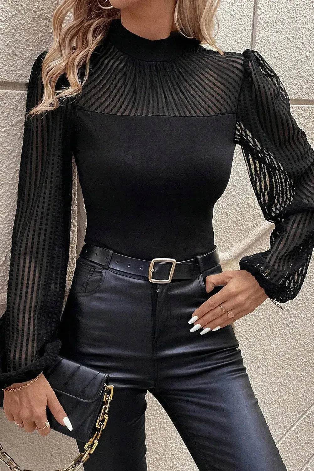 Mock Neck Long Sleeve Blouse - Bona Fide Fashion