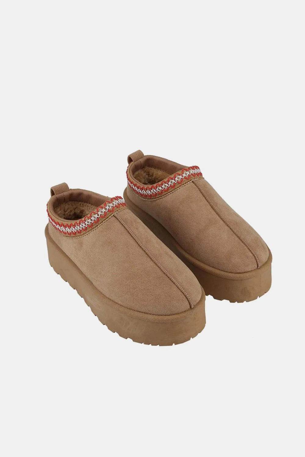 Weeboo Platform Embroidered Trim Slip-On Boots - Bona Fide Fashion