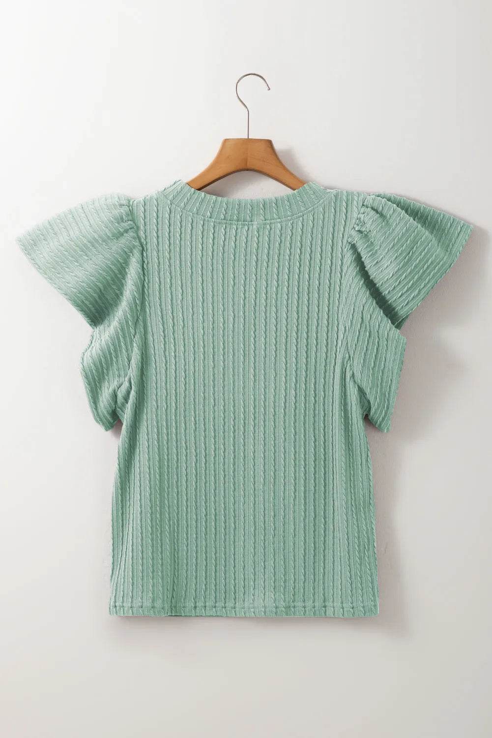 Textured Round Neck Flounce Sleeve Blouse - Bona Fide Fashion