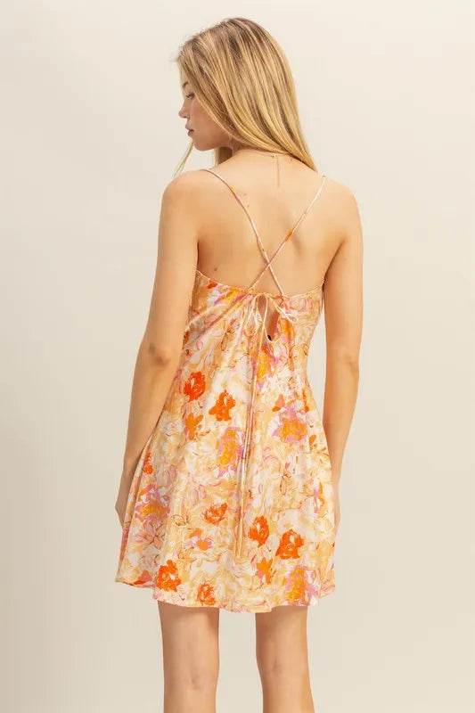 HYFVE Floral Cowl Neck Flirty Satin Mini Dress - Bona Fide Fashion