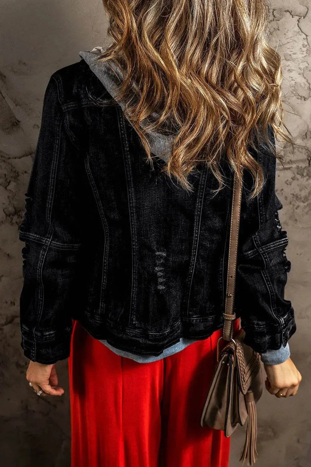 Fake Two-Piece Hooded Zip-Up Denim Jacket - Bona Fide Fashion