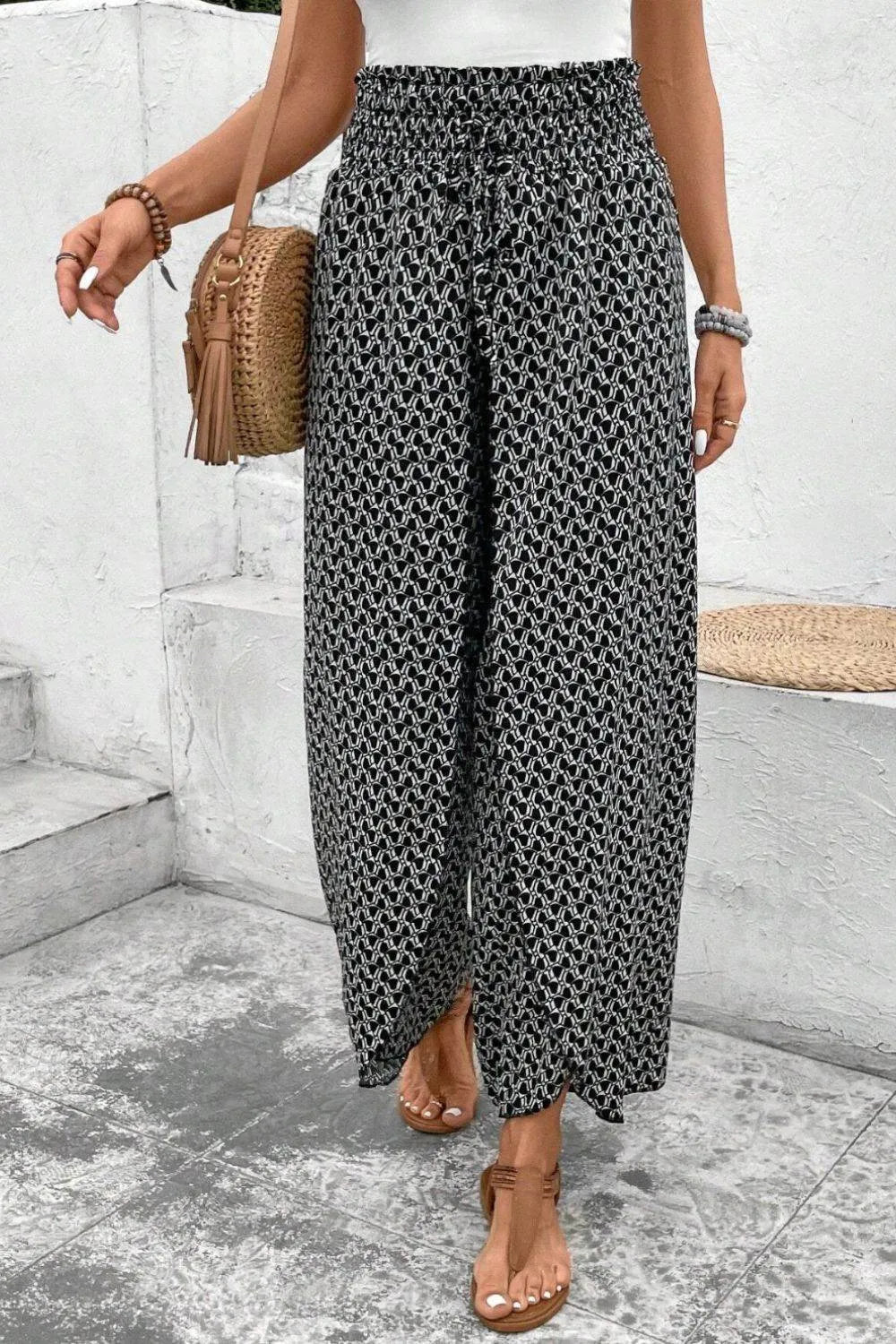 Slit Printed Wide leg Pants - Bona Fide Fashion