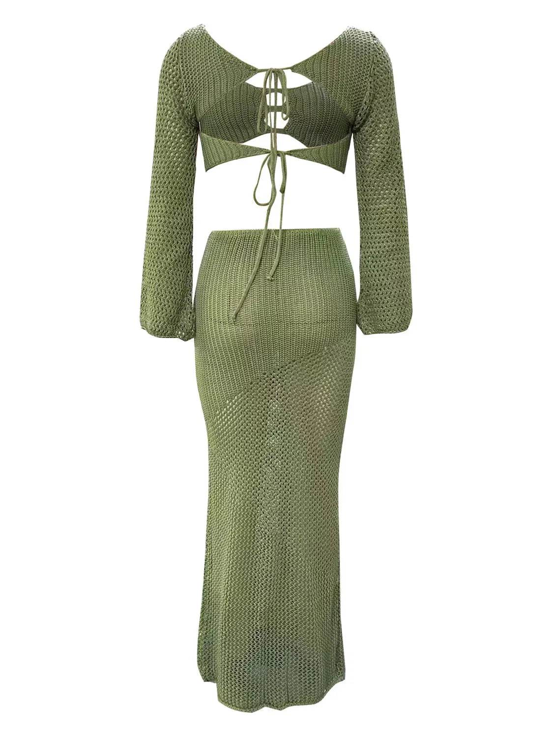 Tied Long Sleeve Top and Skirt Cover Up Set - Bona Fide Fashion