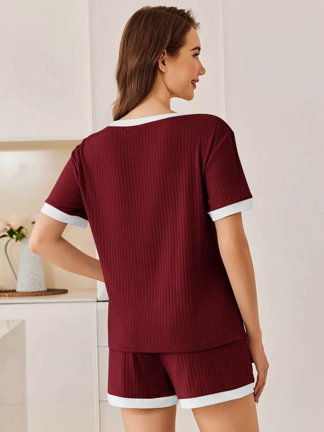 Ribbed Round Neck Top and Shorts Set - Bona Fide Fashion