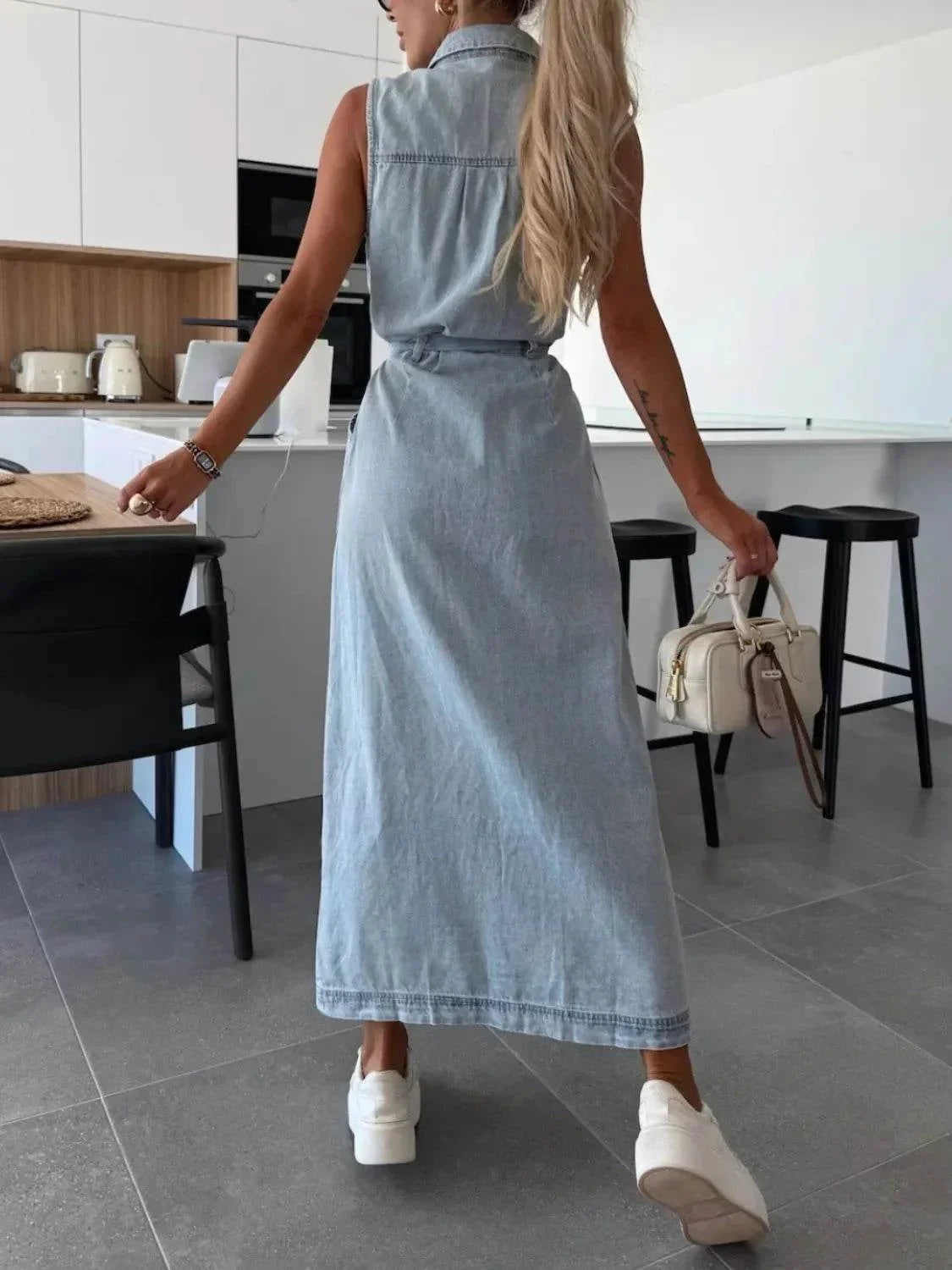 Button Front Sleeveless Denim Dress - Bona Fide Fashion