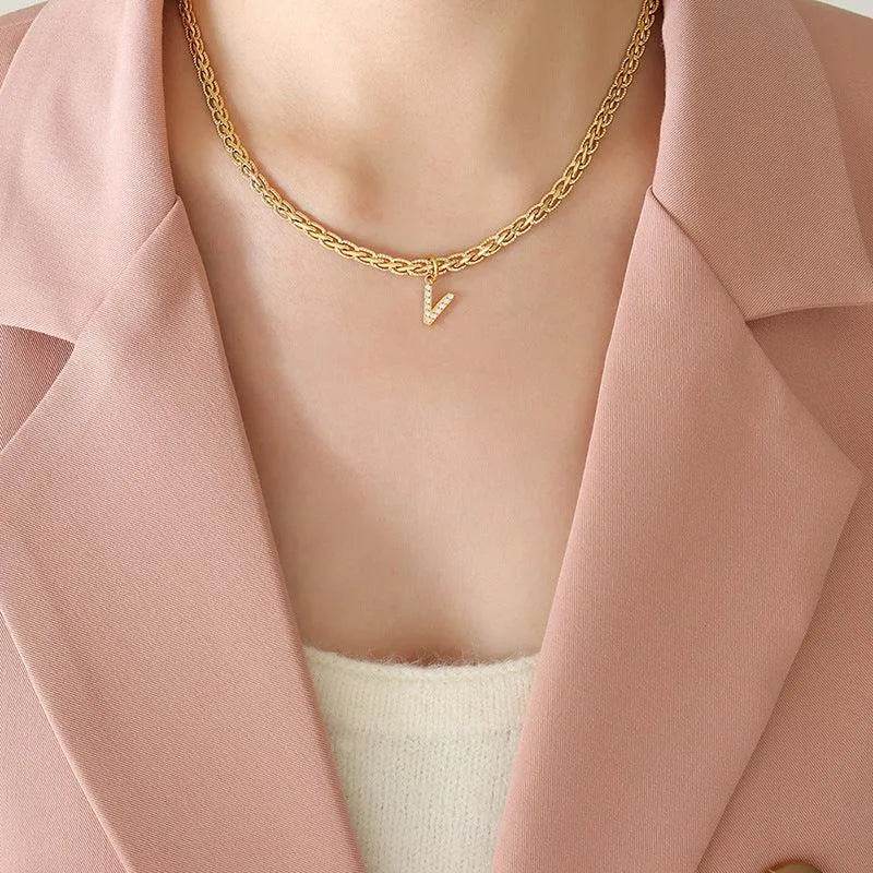 Brass Inlaid Zircon Letter Pendant Necklace – Personalized Shine | Bona Fide Fashion - Bona Fide Fashion