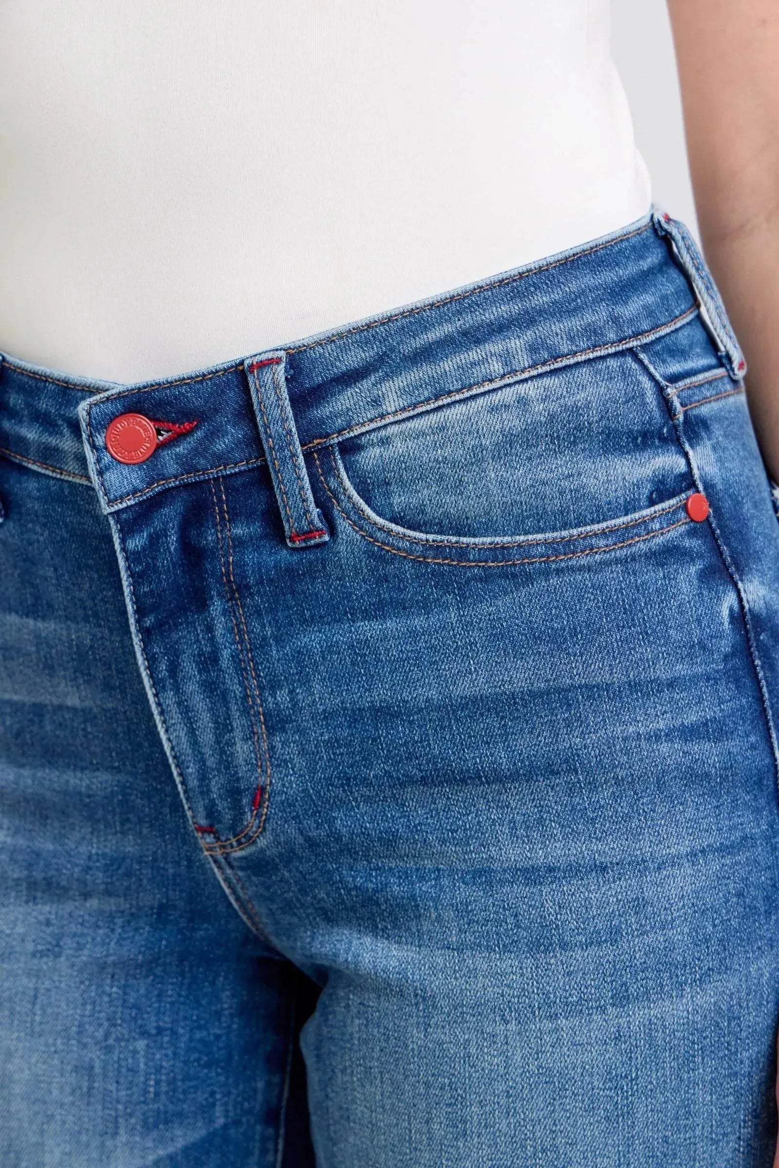 Judy Blue Full Size Plaid Print Cuff Straight Leg Jeans with Pockets - Bona Fide Fashion