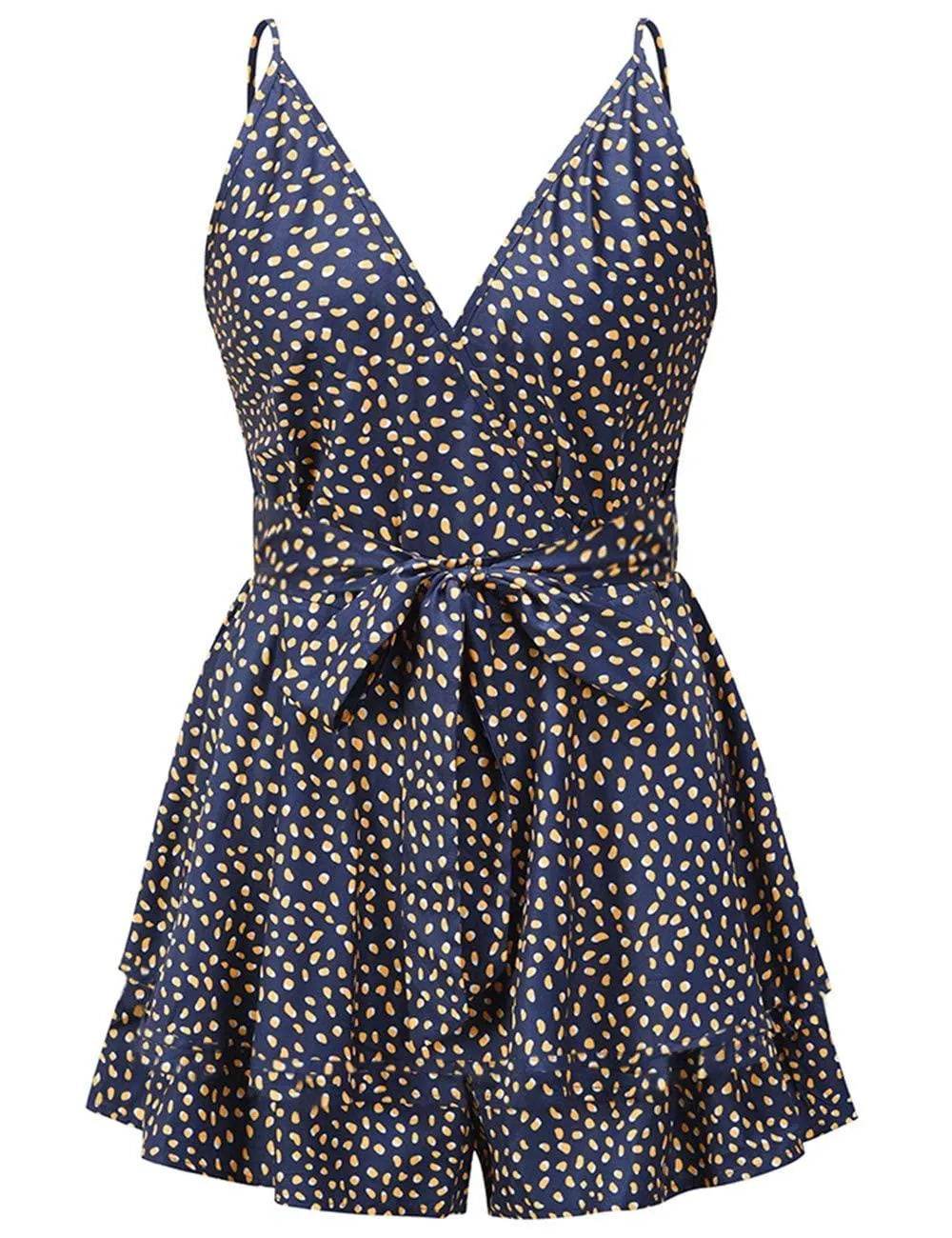 Fixmatti Women's V Neck Spaghetti Strap Backless Beach Romper Shorts Jumpsuit Playsuits Navy Blue S - Bona Fide Fashion