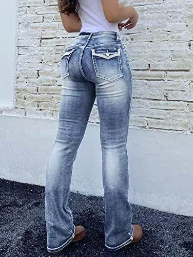 Flamingals Butt Lifting Jeans for Women Trendy Tummy Control Jeans Stretch Boot Cut Jeans Denim Pants Mid Blue L - Bona Fide Fashion