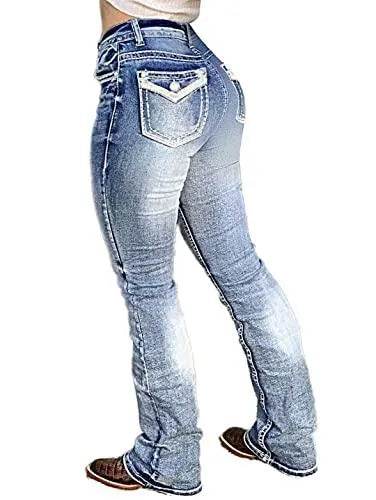 Flamingals Butt Lifting Jeans for Women Trendy Tummy Control Jeans Stretch Boot Cut Jeans Denim Pants Mid Blue L - Bona Fide Fashion
