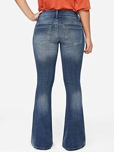 Flamingals Low Rise Jeans Women Ripped Bootcut Stretch Jeans Button Up Trendy 2023 Blue XL - Bona Fide Fashion