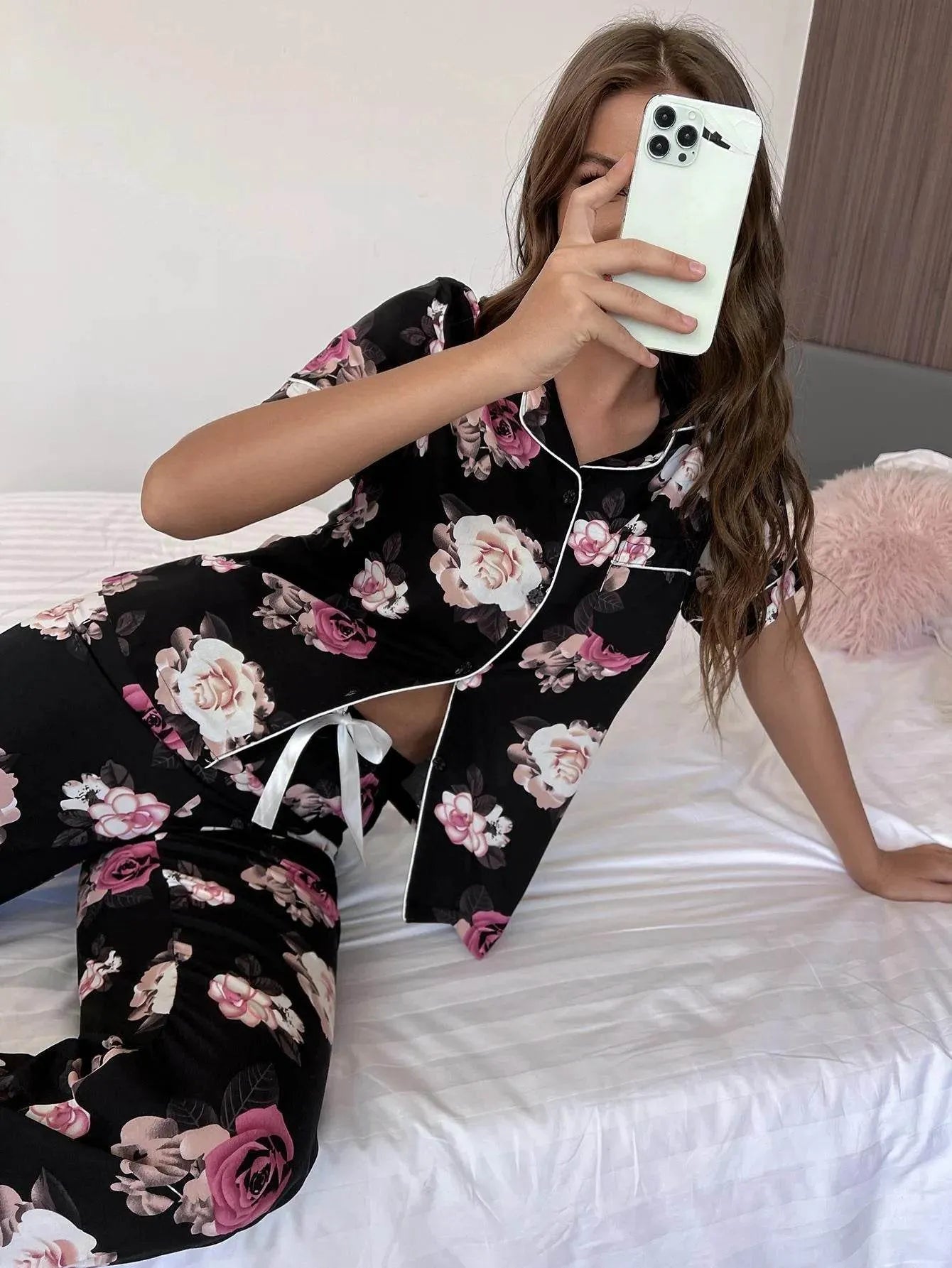 Floral Short Sleeve Shirt and Pants Lounge Set - Bona Fide Fashion