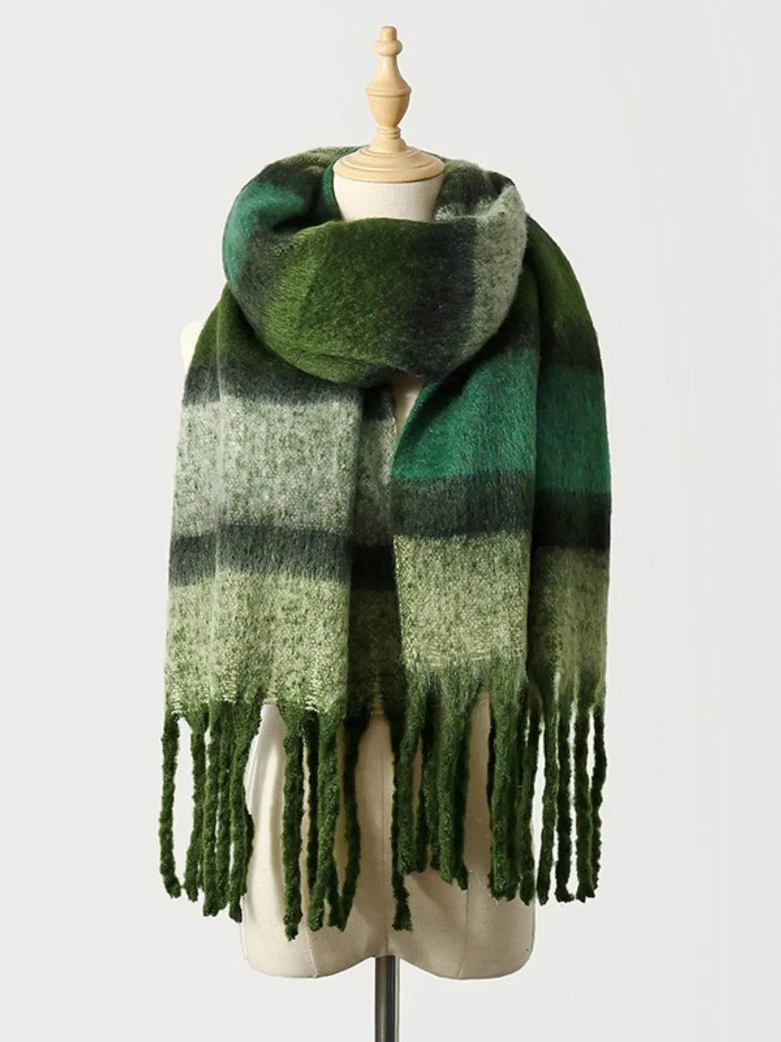 Fringe Color Block Polyester Scarf - Bona Fide Fashion