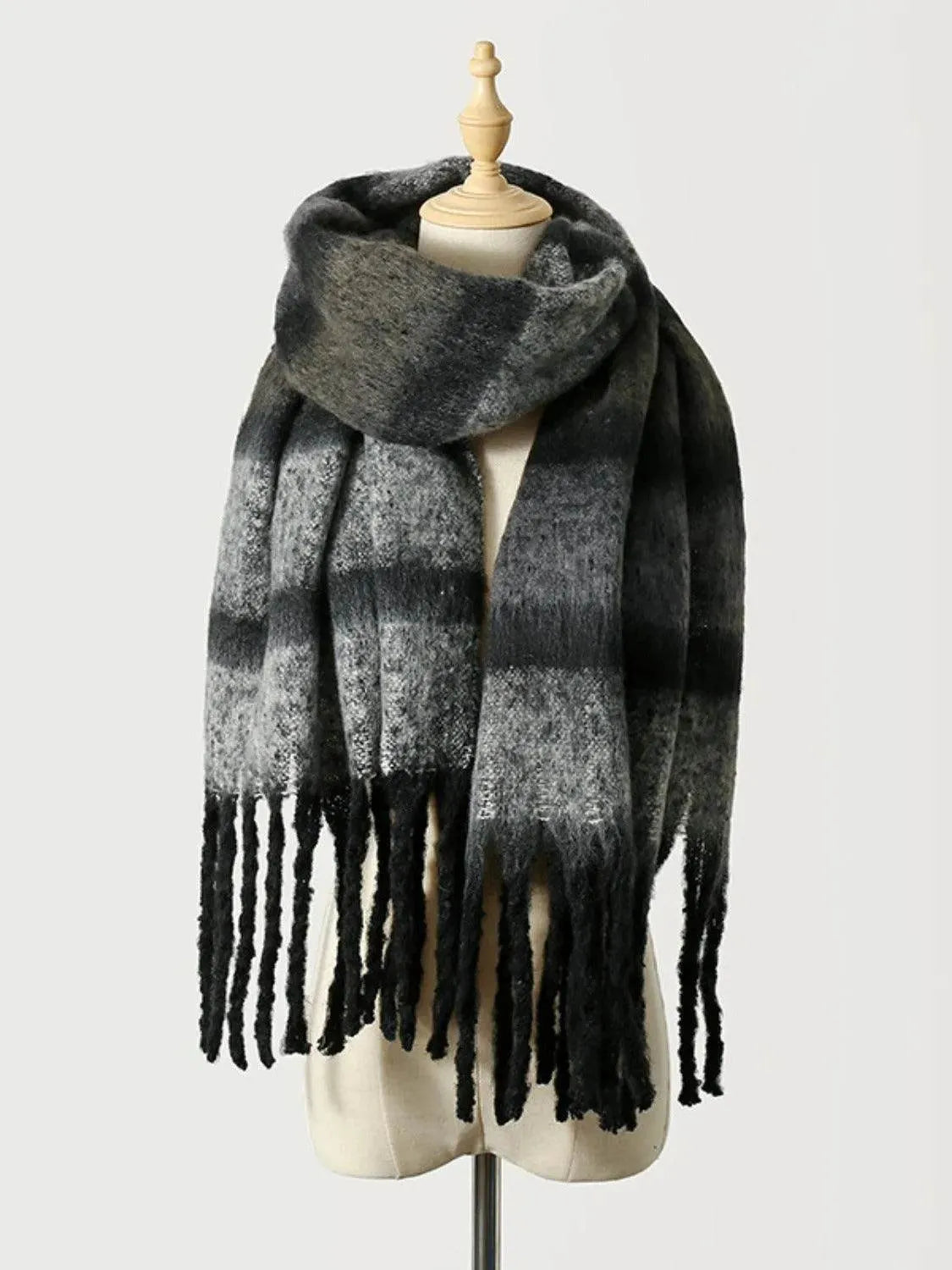 Fringe Color Block Polyester Scarf - Bona Fide Fashion