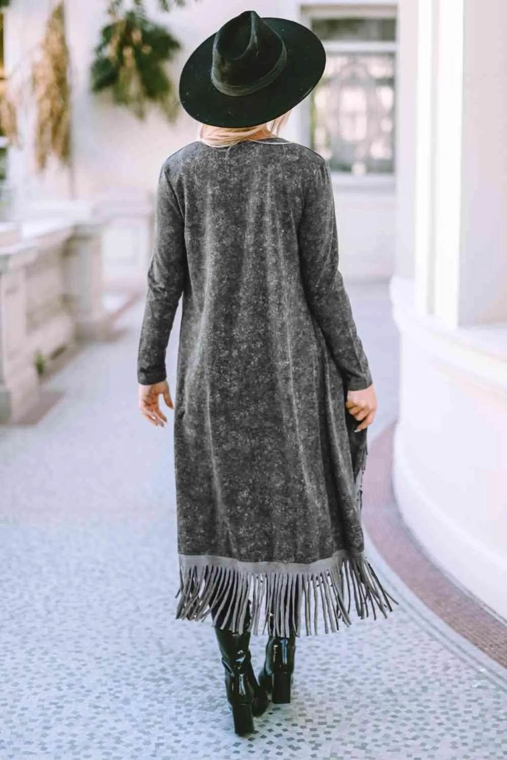 Fringe Detail Long Sleeve Cardigan - Bona Fide Fashion