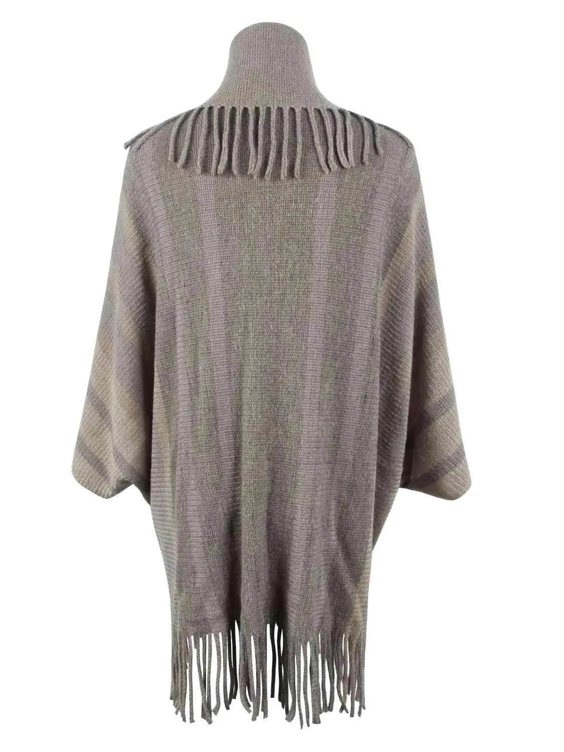 Fringe Detail Open Front Poncho - Bona Fide Fashion