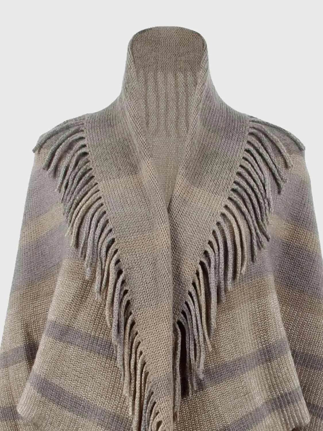 Fringe Detail Open Front Poncho - Bona Fide Fashion