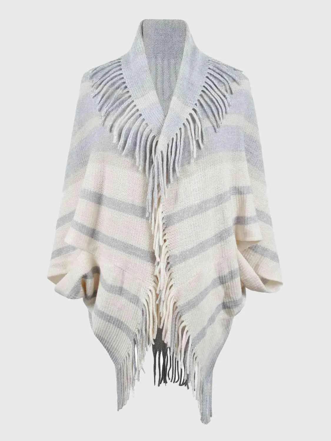 Fringe Detail Open Front Poncho - Bona Fide Fashion