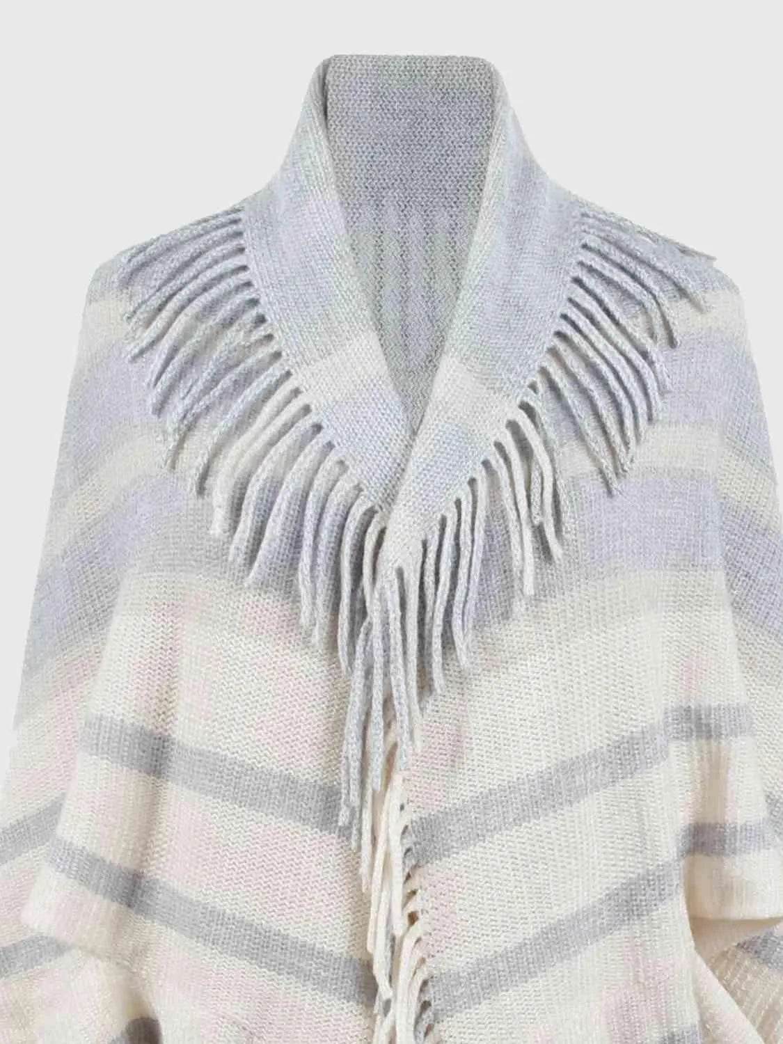 Fringe Detail Open Front Poncho - Bona Fide Fashion