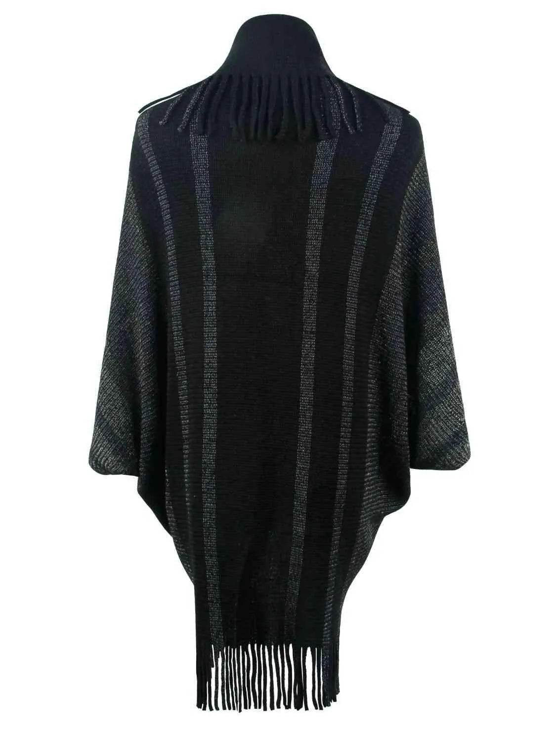 Fringe Detail Open Front Poncho - Bona Fide Fashion
