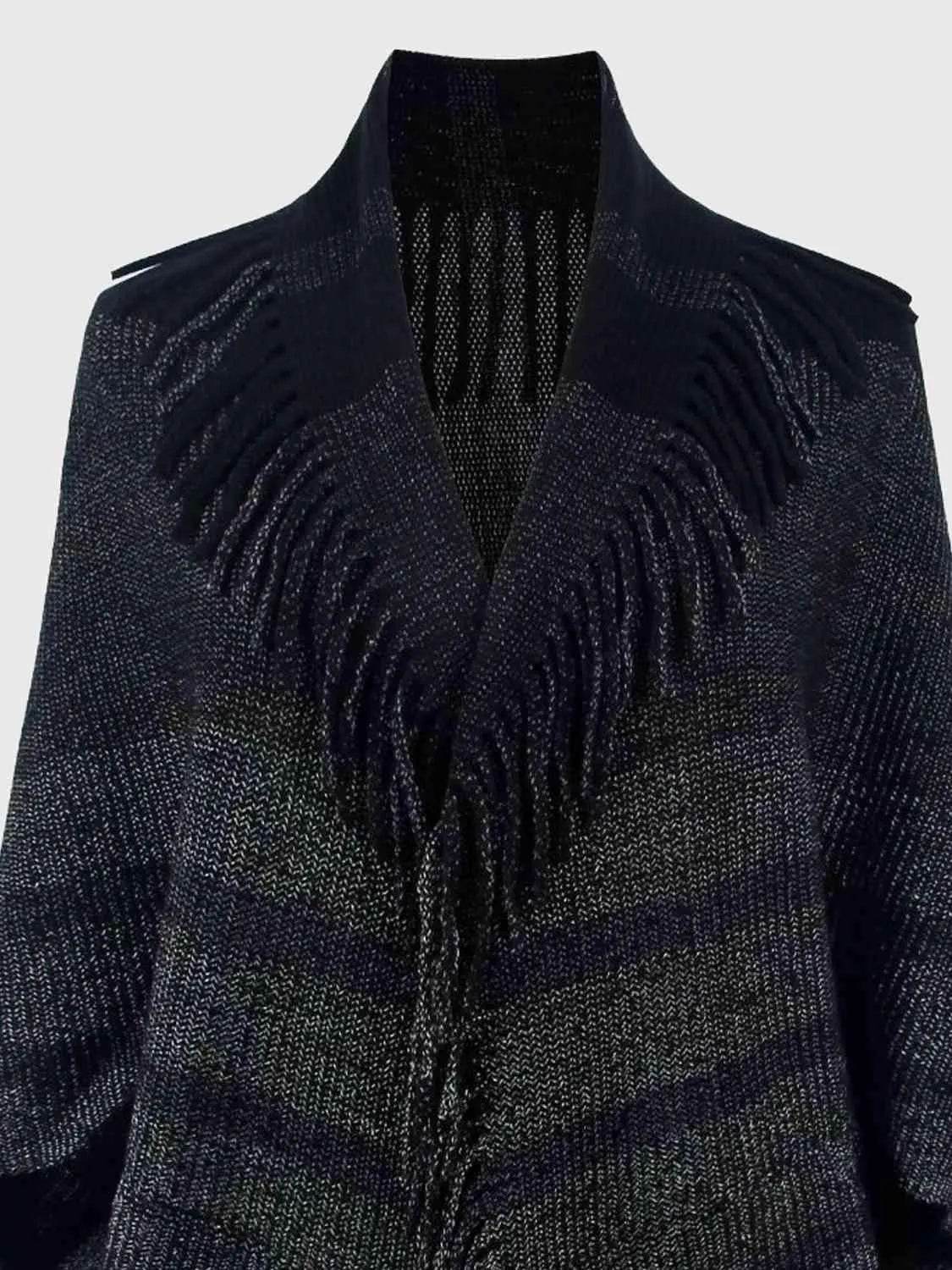 Fringe Detail Open Front Poncho - Bona Fide Fashion