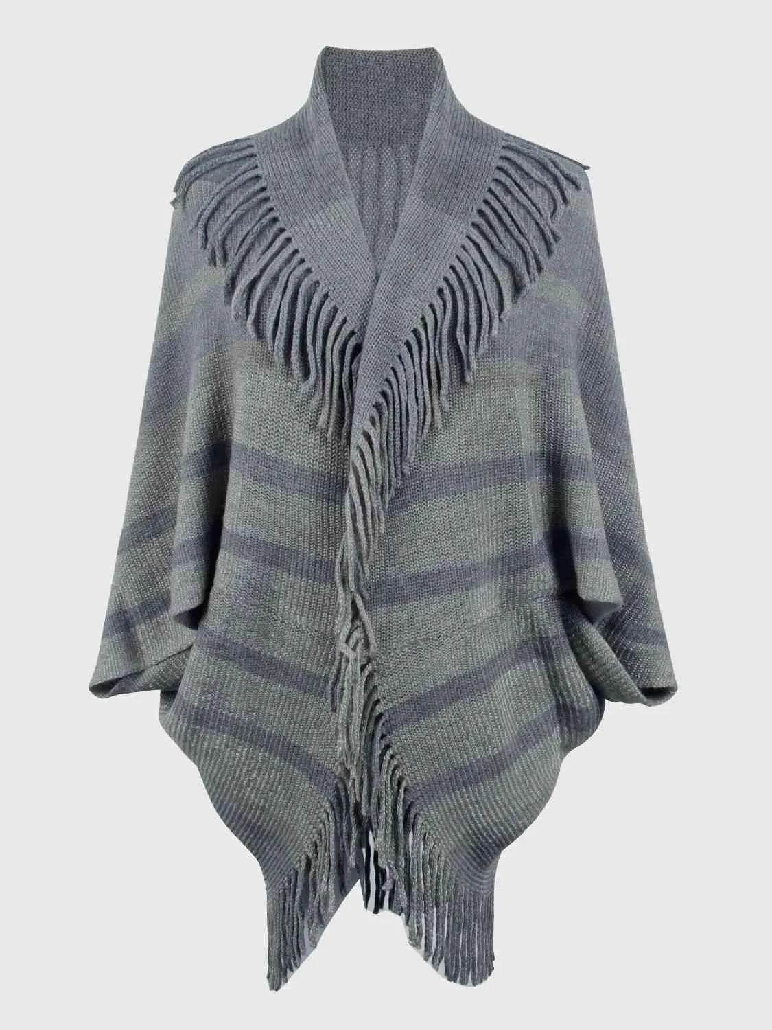 Fringe Detail Open Front Poncho - Bona Fide Fashion