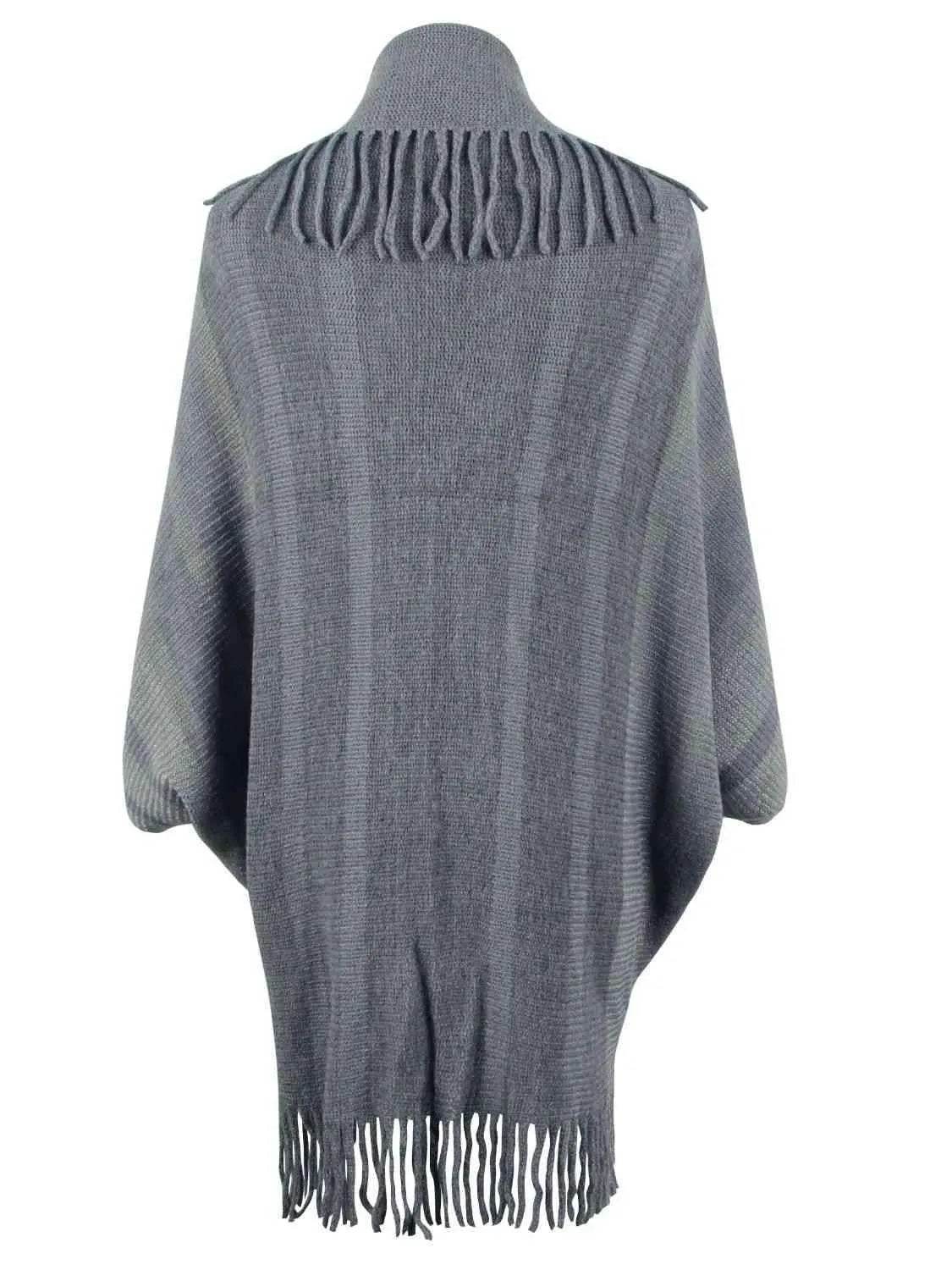 Fringe Detail Open Front Poncho - Bona Fide Fashion