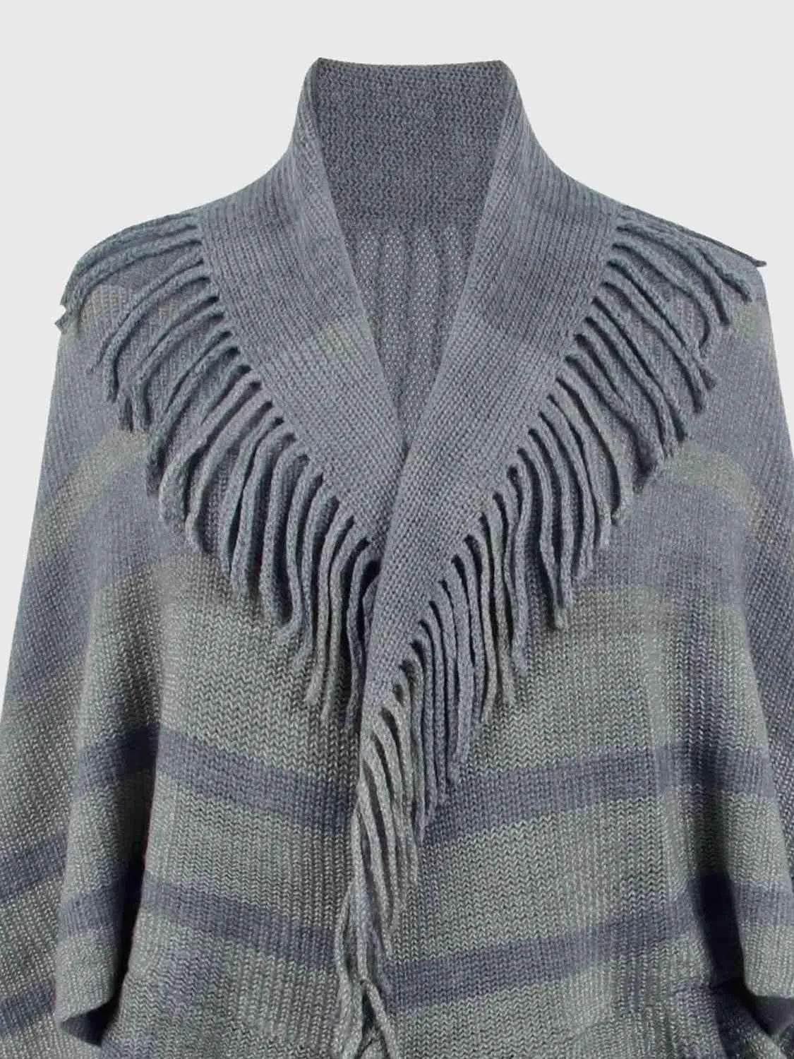 Fringe Detail Open Front Poncho - Bona Fide Fashion