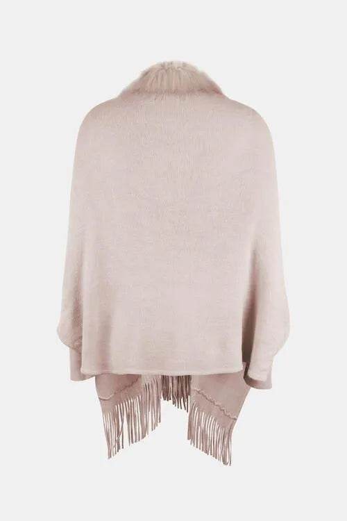 Fringe Open Front Long Sleeve Poncho - Bona Fide Fashion