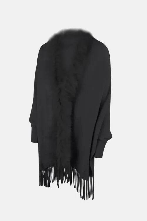 Fringe Open Front Long Sleeve Poncho - Bona Fide Fashion