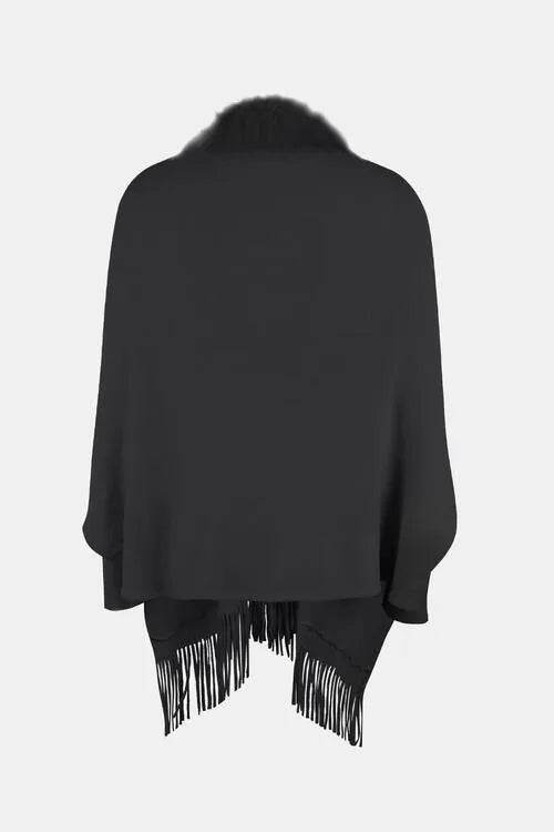 Fringe Open Front Long Sleeve Poncho - Bona Fide Fashion