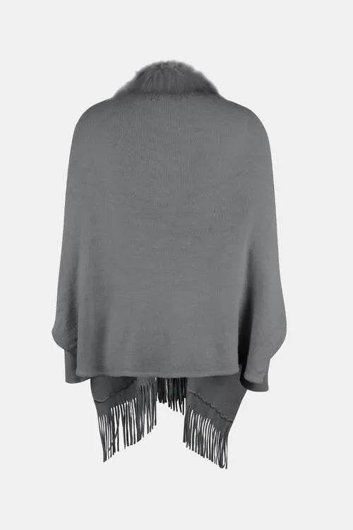 Fringe Open Front Long Sleeve Poncho - Bona Fide Fashion