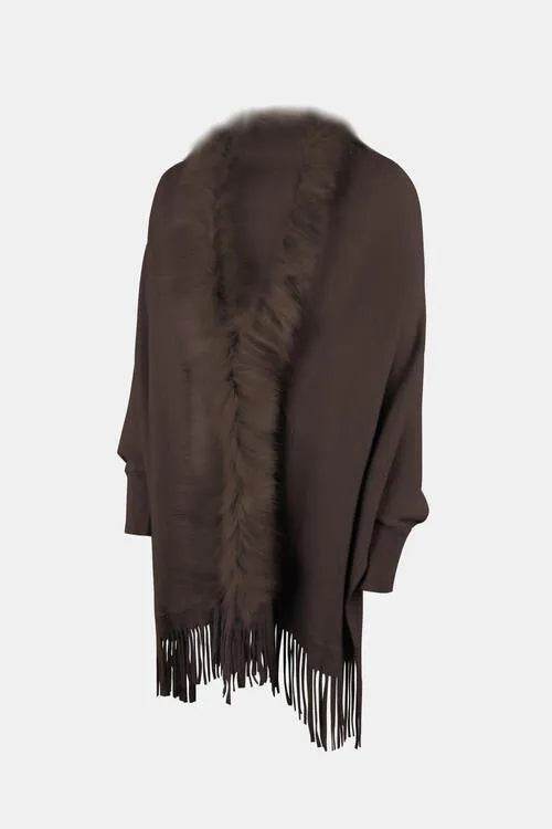 Fringe Open Front Long Sleeve Poncho - Bona Fide Fashion
