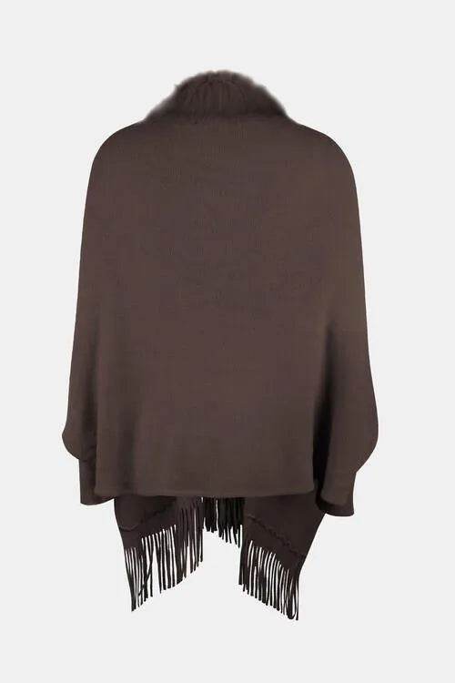 Fringe Open Front Long Sleeve Poncho - Bona Fide Fashion