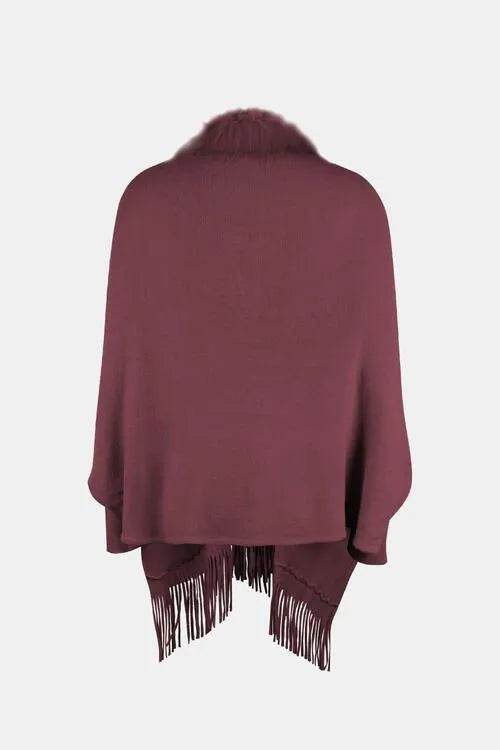 Fringe Open Front Long Sleeve Poncho - Bona Fide Fashion