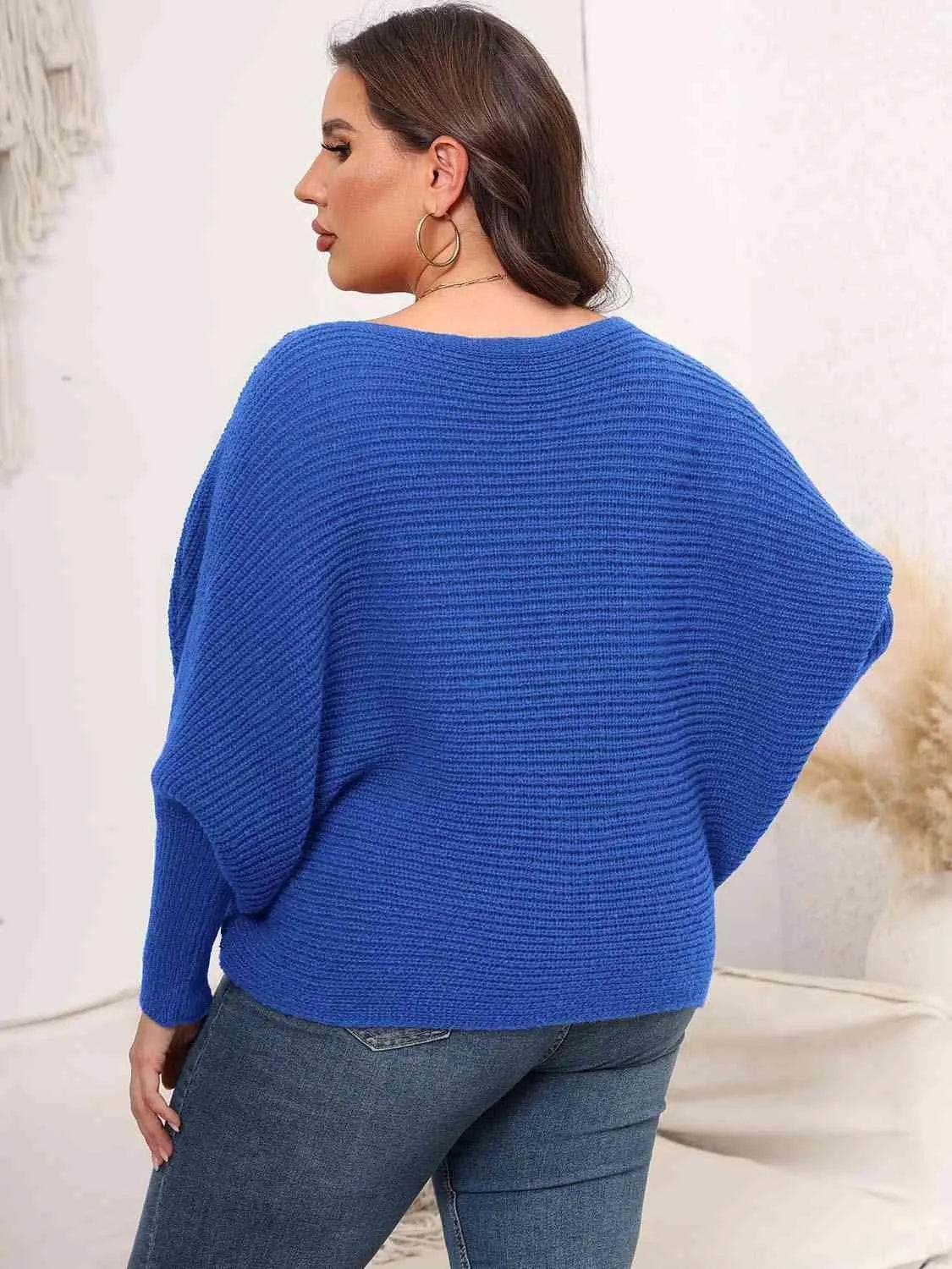 Full Size Boat Neck Batwing Sleeve Sweater - Bona Fide Fashion
