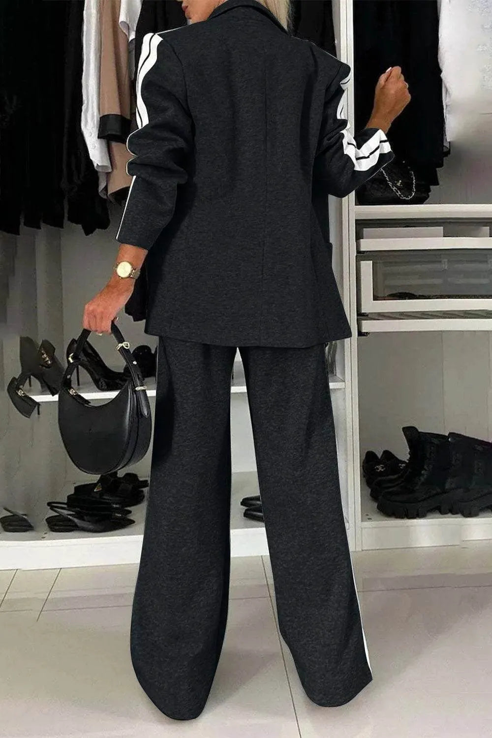 Full Size Contrast Lapel Collar Top and Pants Set - Bona Fide Fashion
